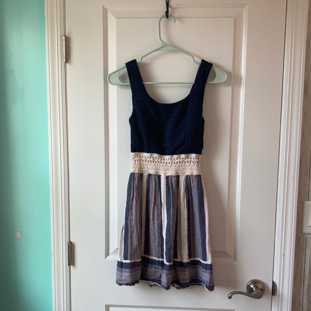 Navy Blue/Striped Skirt Girl’s Dress